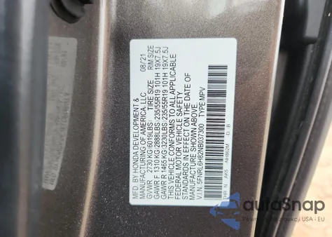 2022 Honda Odyssey Touring from USA, damaged, VIN 5FNRL6H82NB037300